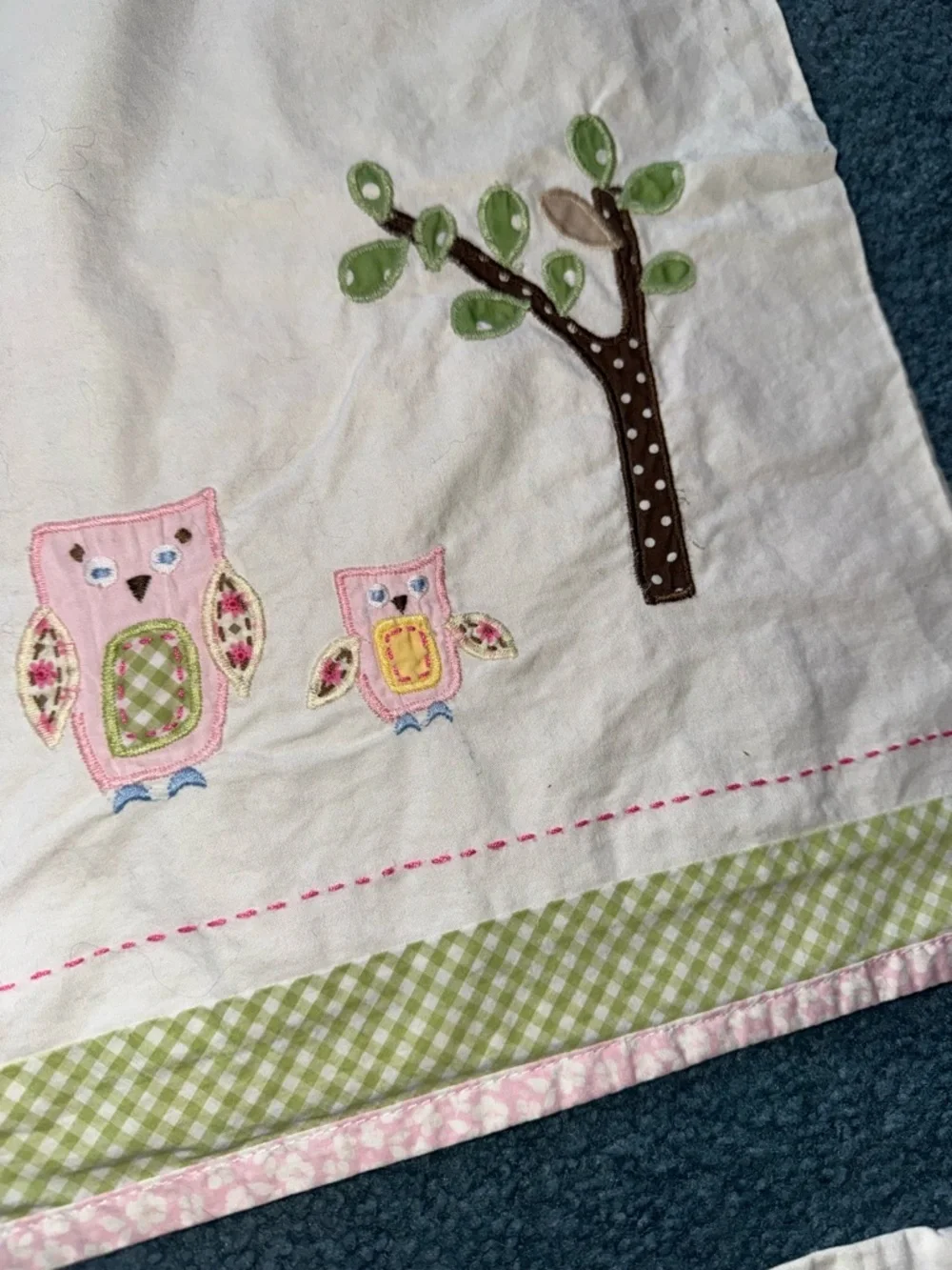 2 Pottery Barn Kids Window Owl Valance Decor Curtains White Green Set of Two